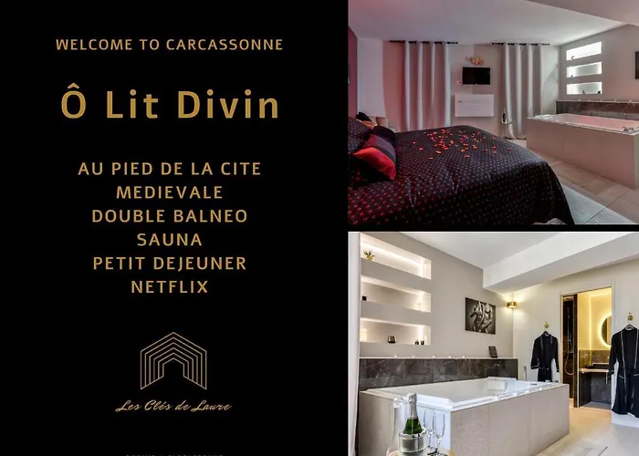Les De Laure - O Lit Divin, Instant De Volupte, Balneo Sauna, Climatisation, Netflix, 160m De La Cite Medievale קרקסון